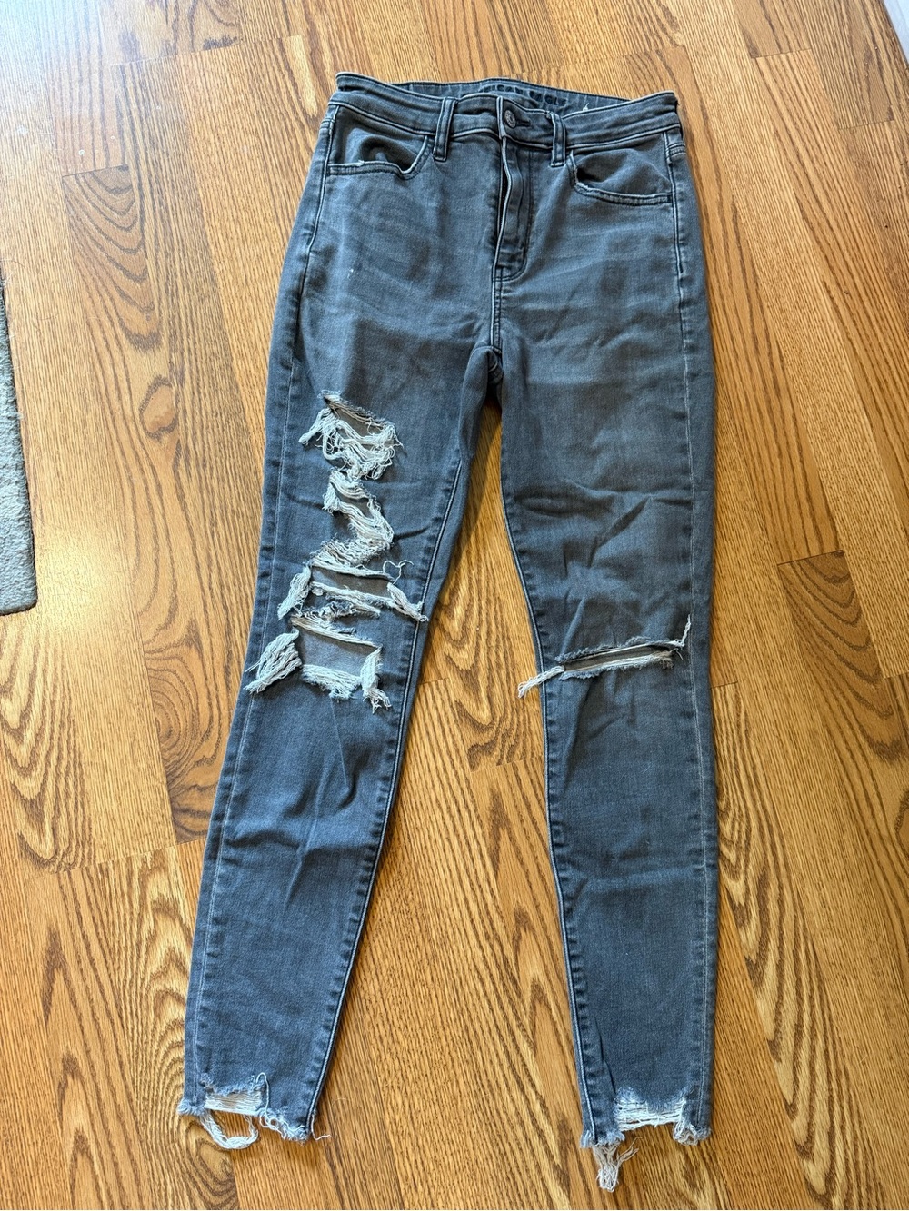 American Eagle Outfitters Charcoal Distressed Skinny Jeans